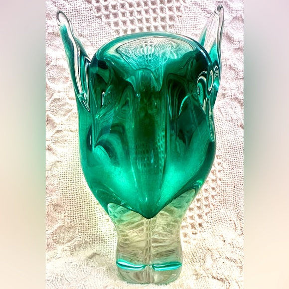 Sklo Union Chribska Glassworks 'Cats Head' Vase by Josef Hospodka Green & Amber - Picture 2 of 16
